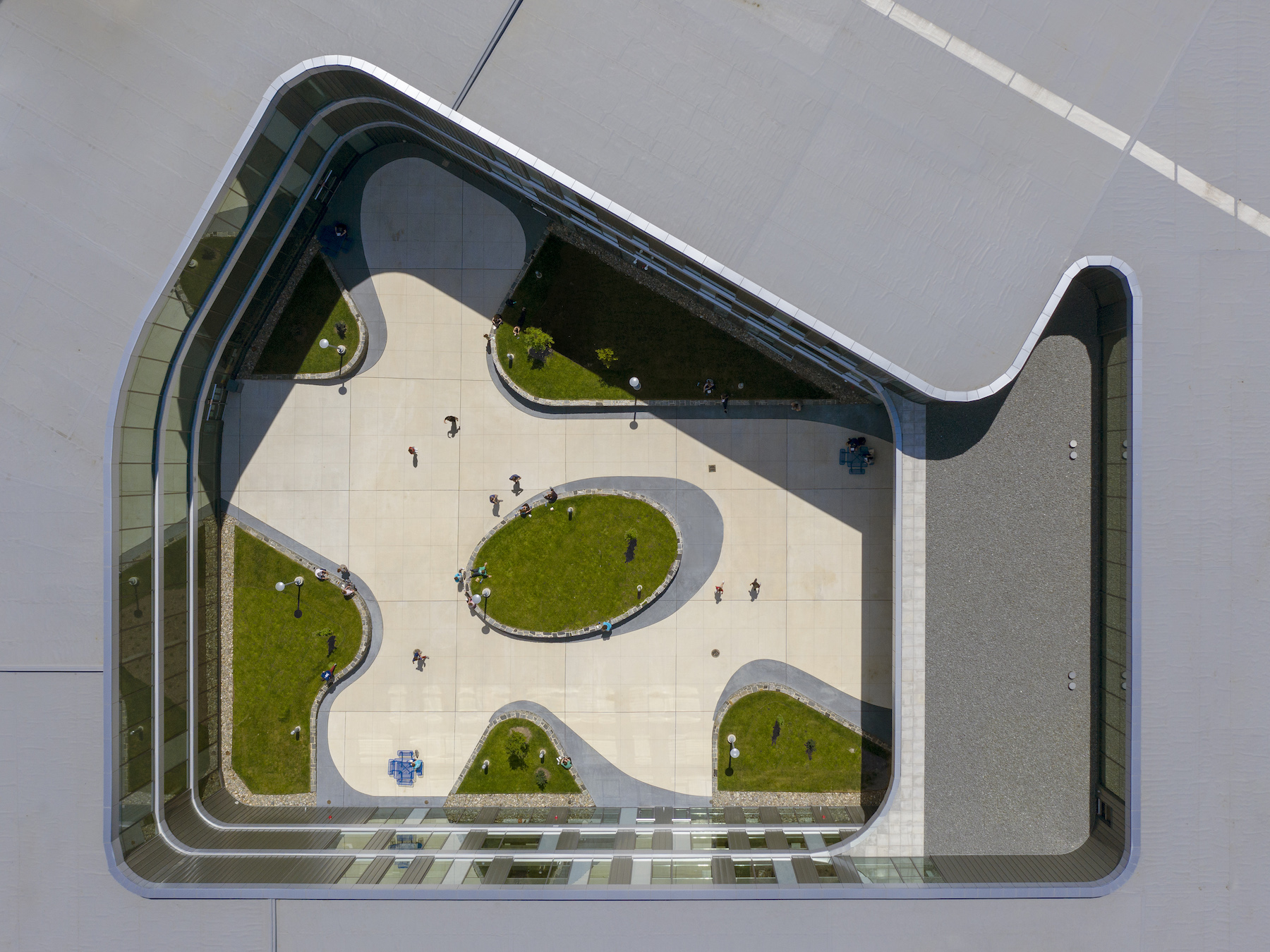 The school wraps around a large courtyard