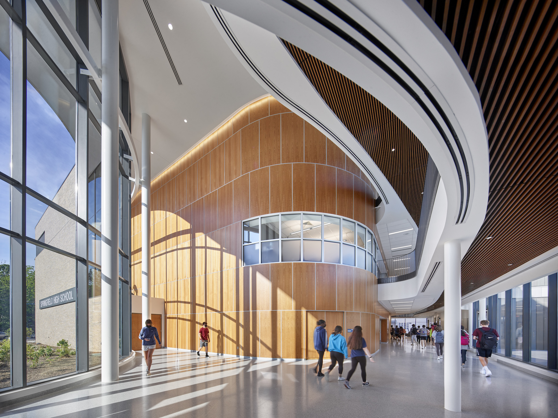 The interior walls and ceilings are wood paneled.