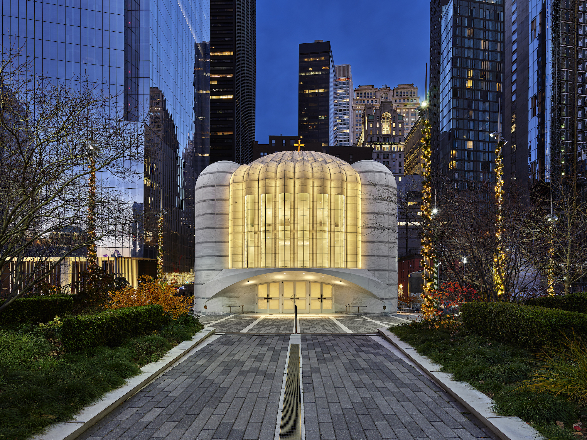 St.Nicholas Greek Orthodox Church and National Shrine at dusk Photo © Alan Karchmer for Santiago Calatrava