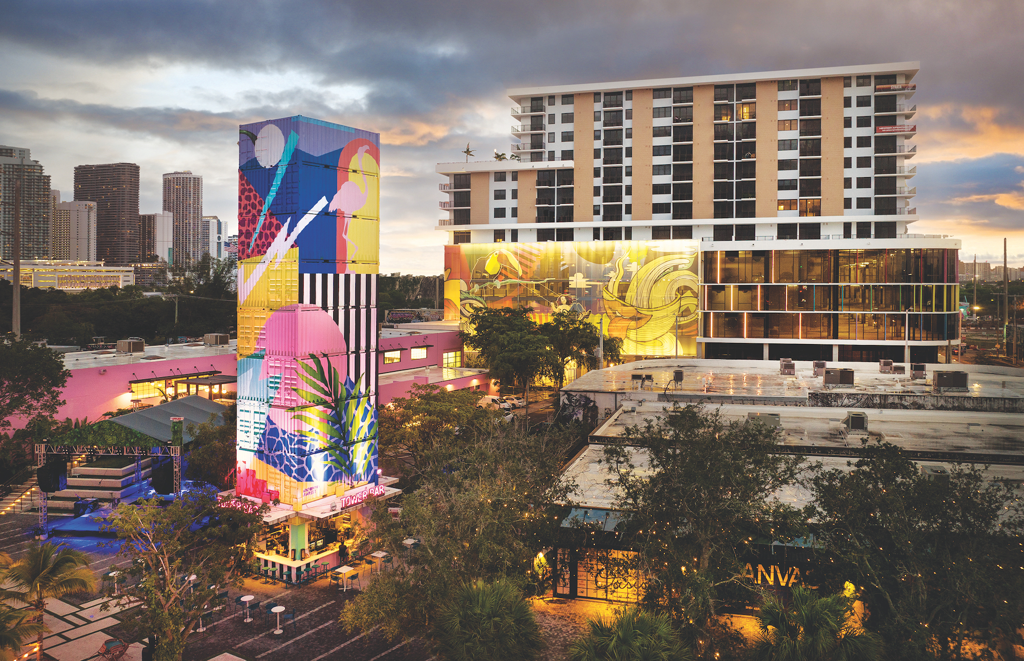 Strata Wynwood - Exterior - Aerial Dusk Over Oasis v2