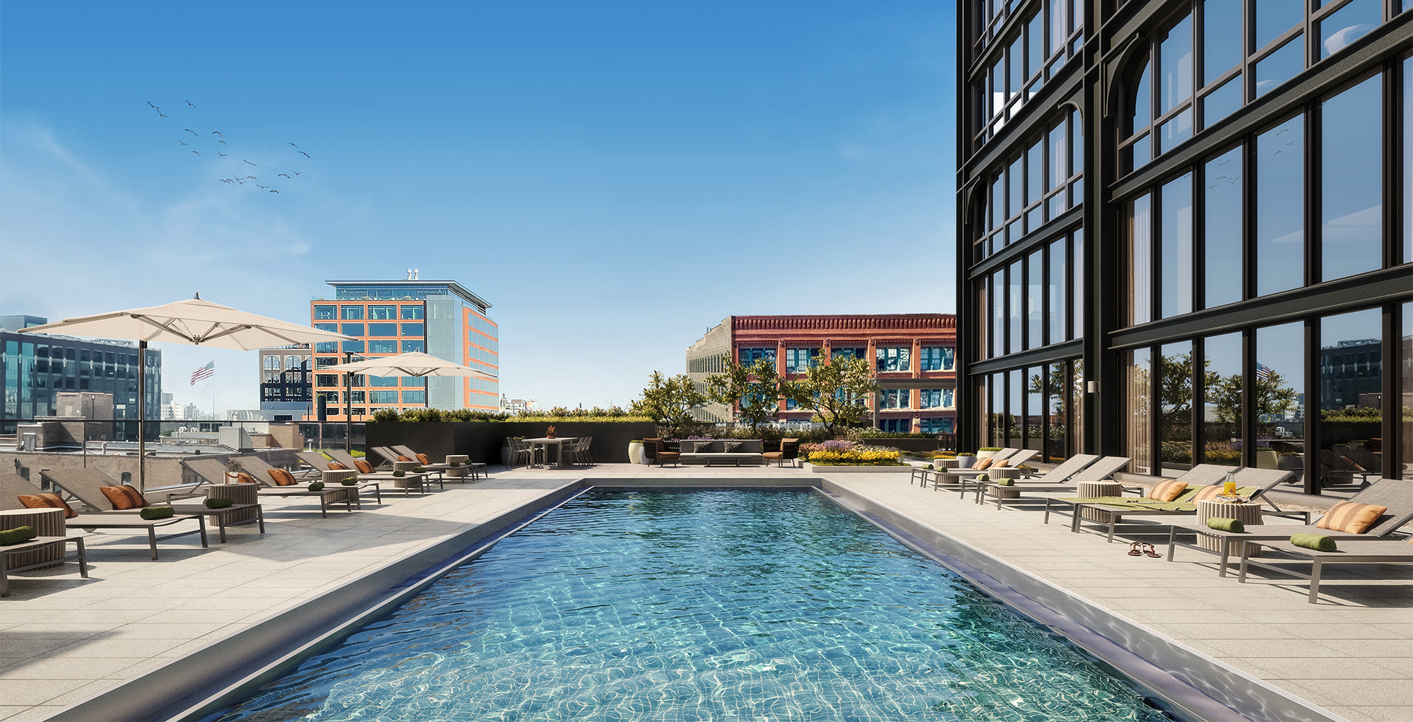 Rooftop pool deck rendering