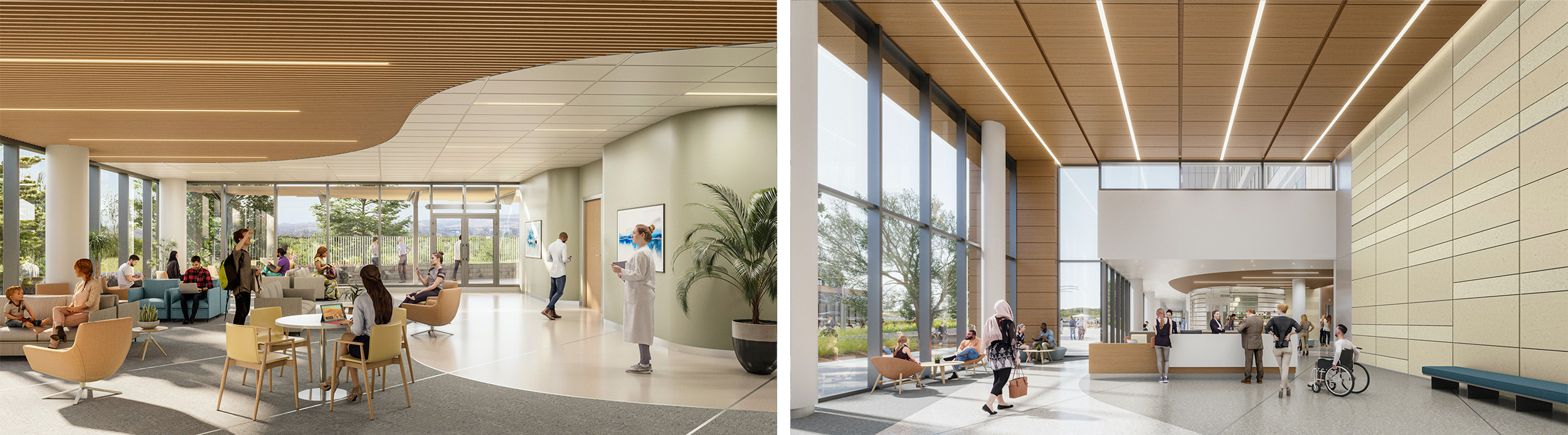 Wood elements in healthcare design lobby