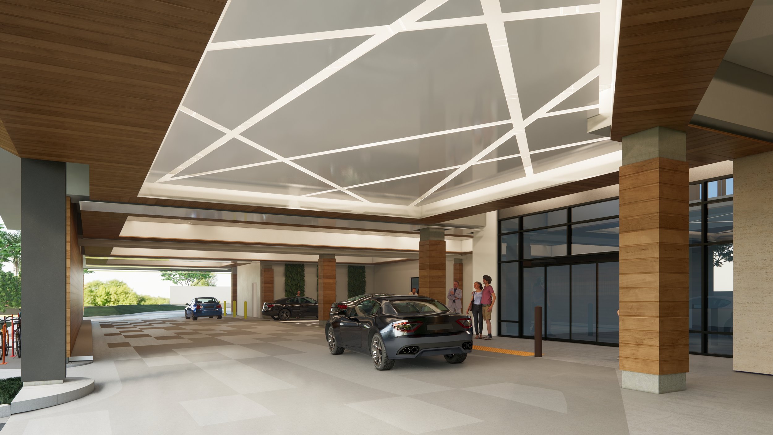 Senior living biophilic design lighting rendering