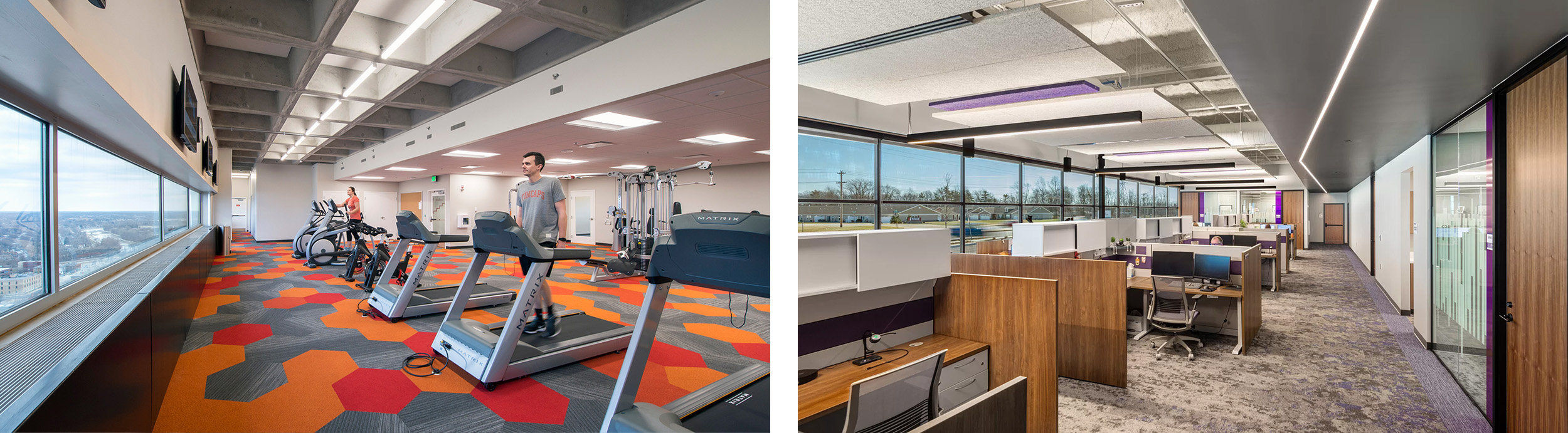 Office fitness center and desks