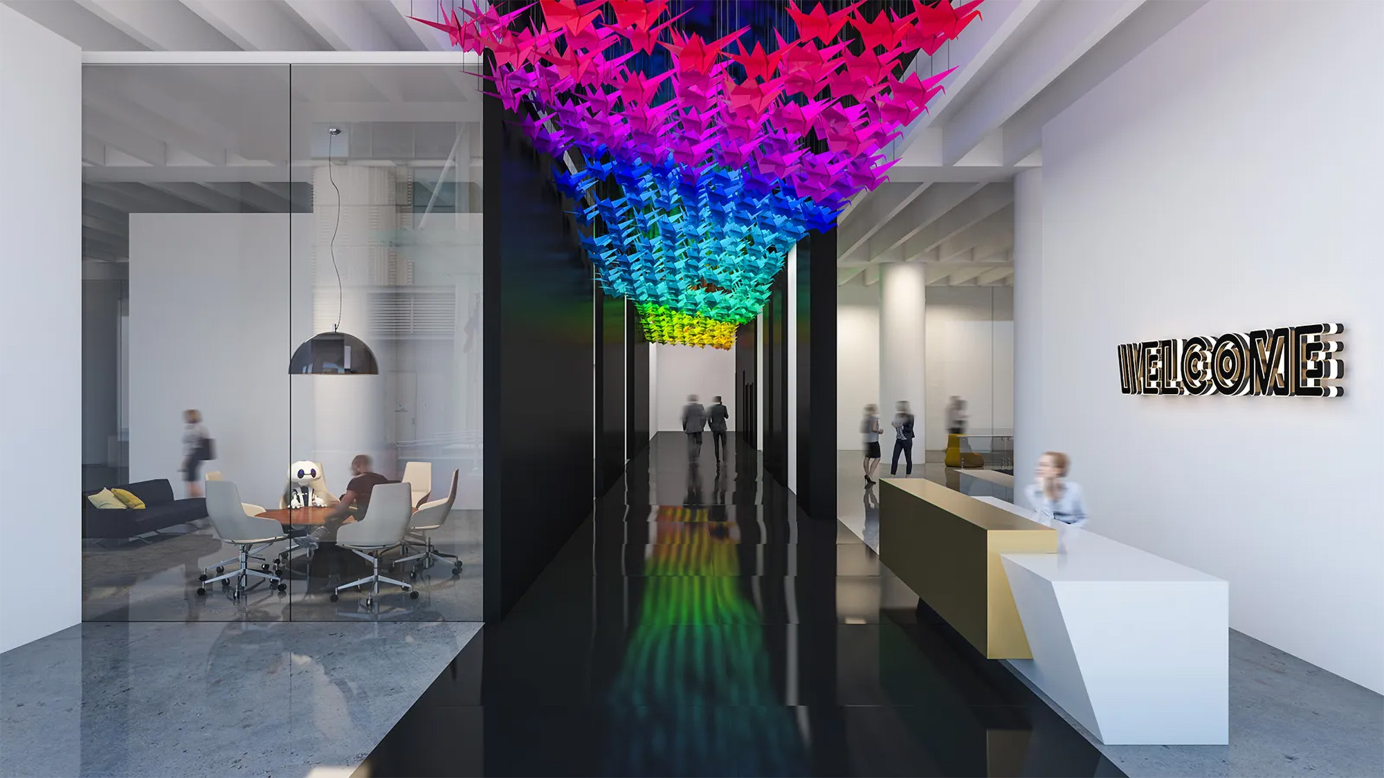 Tech workplace design lobby