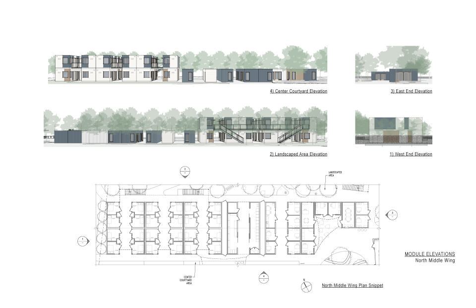 The San Mateo County Navigation Center represents the first built instance of the Office of Charles F. Bloszies’s “Step1” interim supportive housing system