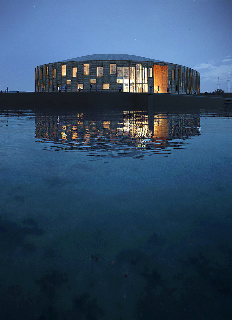 Lanternen from the sea at night