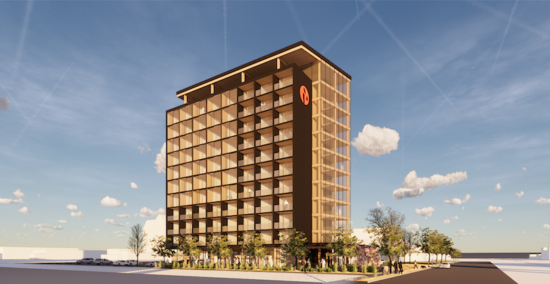 Rendering of mass timber Ramada Hotel