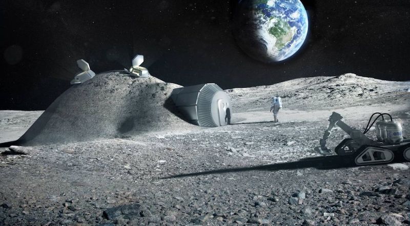 Moon base with astronaut