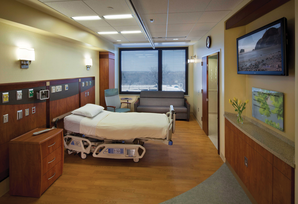 Single-bed inpatient rooms in the Hospitaller Pavilion at Palos Community Hospit