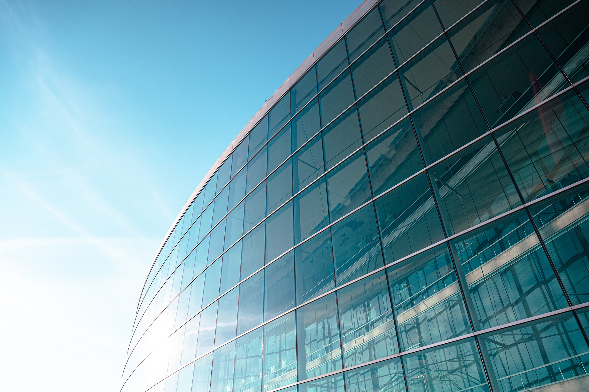 Exterior of modern glass office building