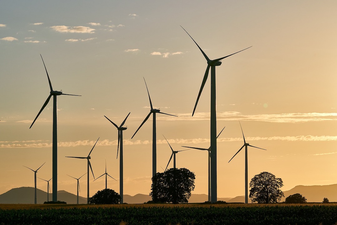 Wind turbines at dusk