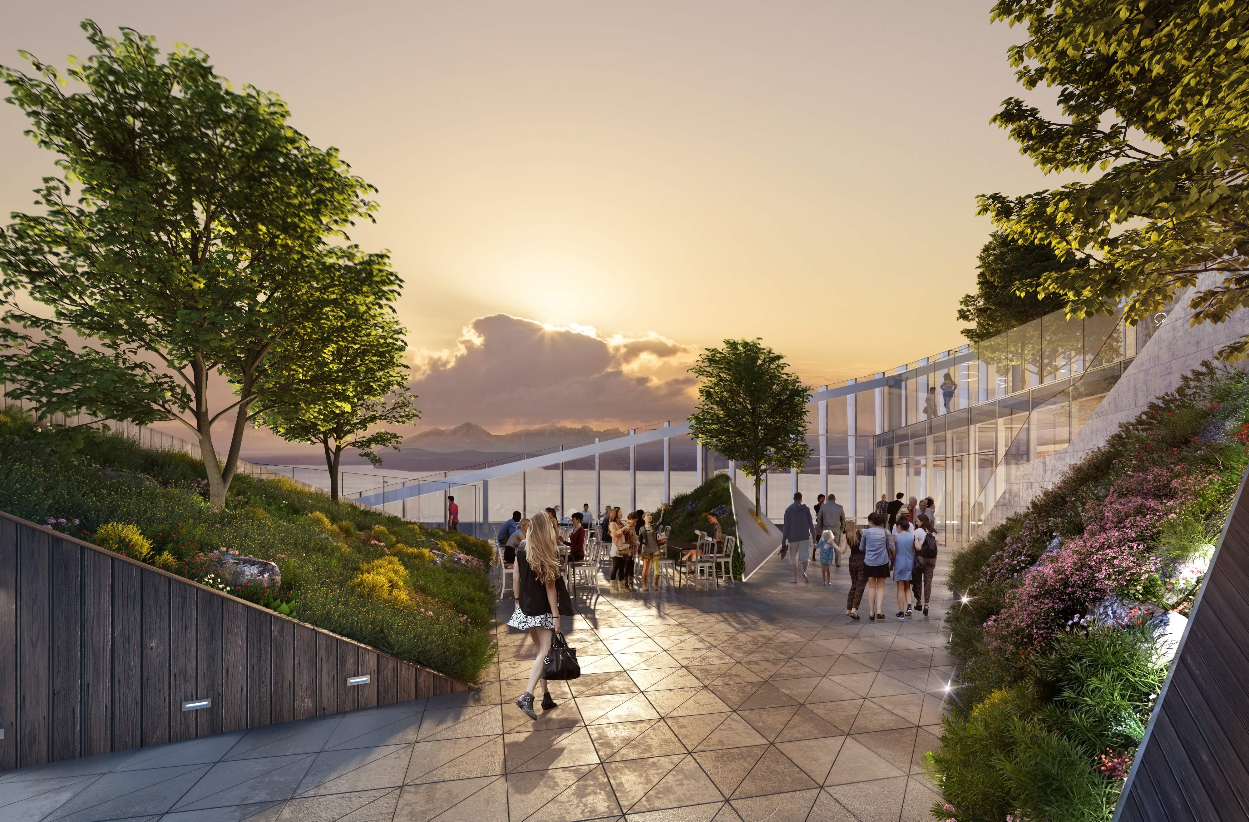 The rooftop deck at The Net tower in Seattle, designed by NBBJ