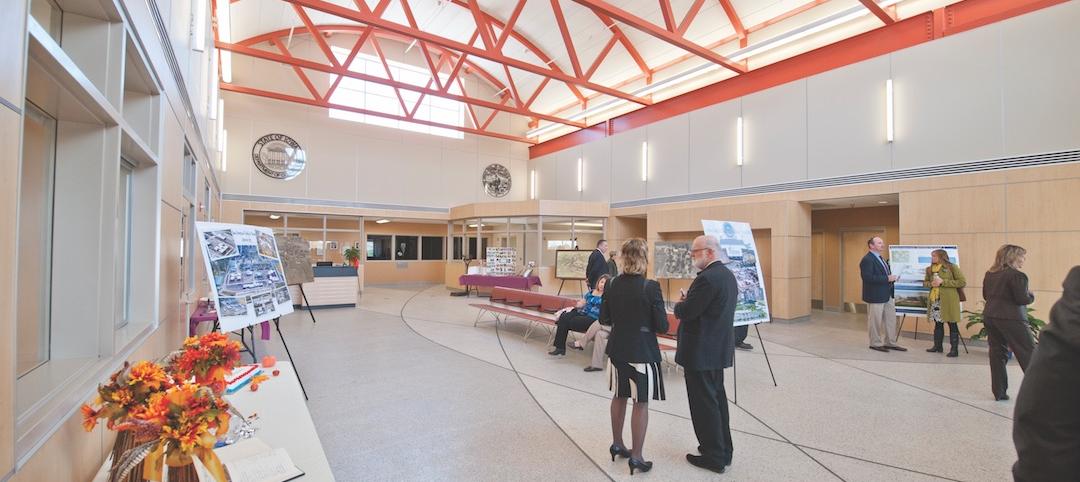 The double-height lobby of the ICIW's new administration building