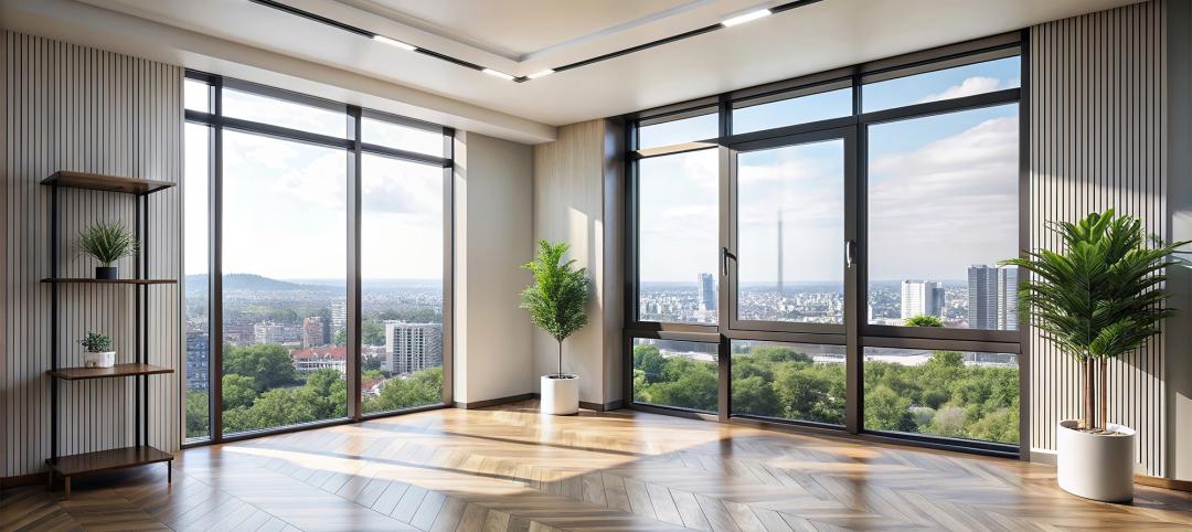 Modern empty apartment room with large window, minimalistic design