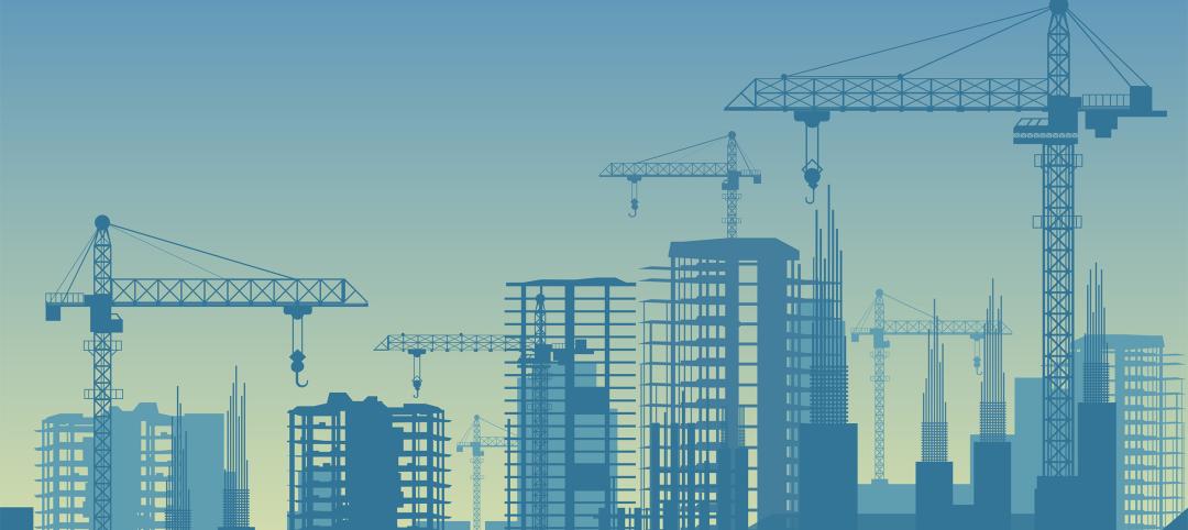 Banner illustration of buildings under construction in process