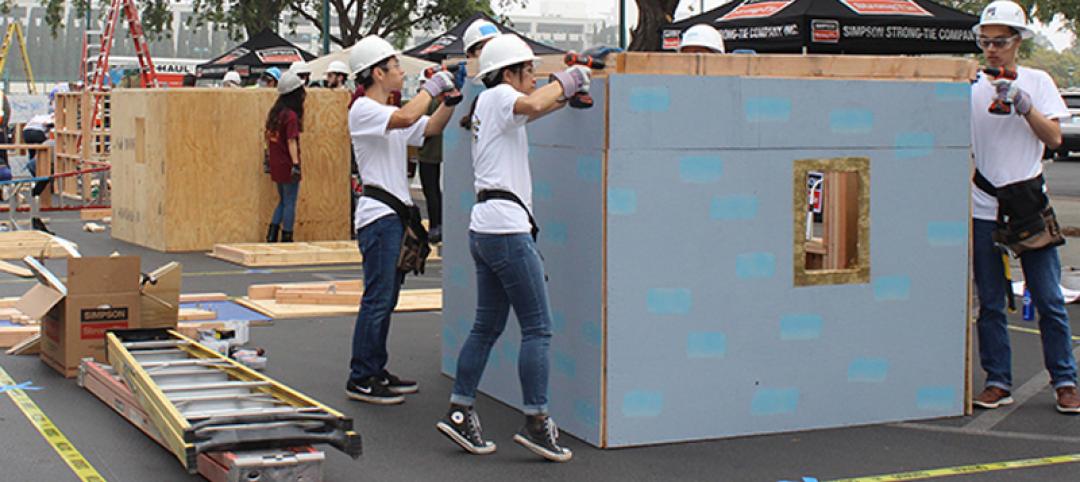 Teams assemble their structures at the Disneyland® Hotel in Anaheim, California