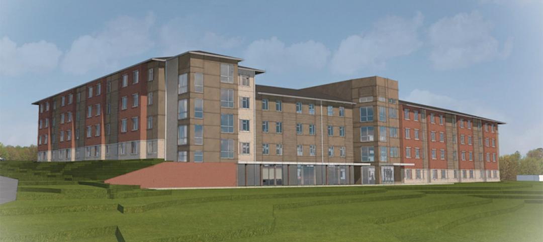 A rendering of the front of the new Blinn College residence hall