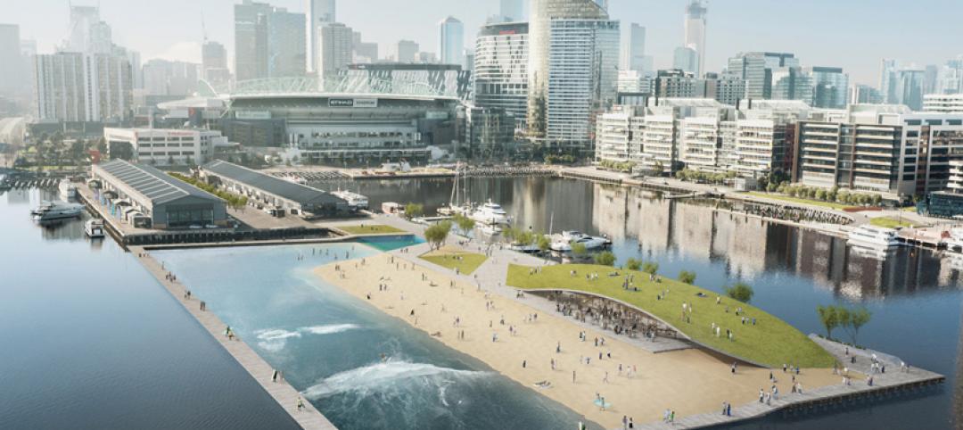 The Floating Surf Park proposed for Melbournes Victoria Harbour. Rendering cour