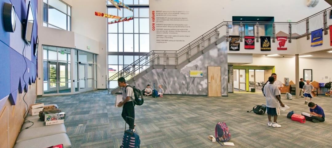 The LEED Gold Evie Garret Dennis E-12 Campus supports 1,600 Pre-K through 12th-g