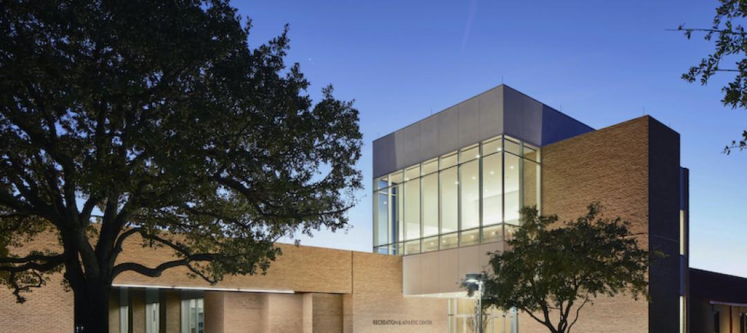 Exterior St. Edward's Recreation center at dusk