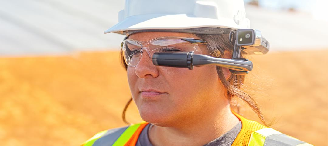 Construction worker with technology glasses AI