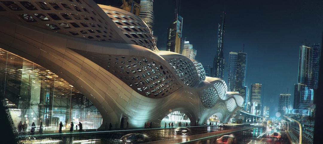 The futuristic undulating facade of the KAFD metro station