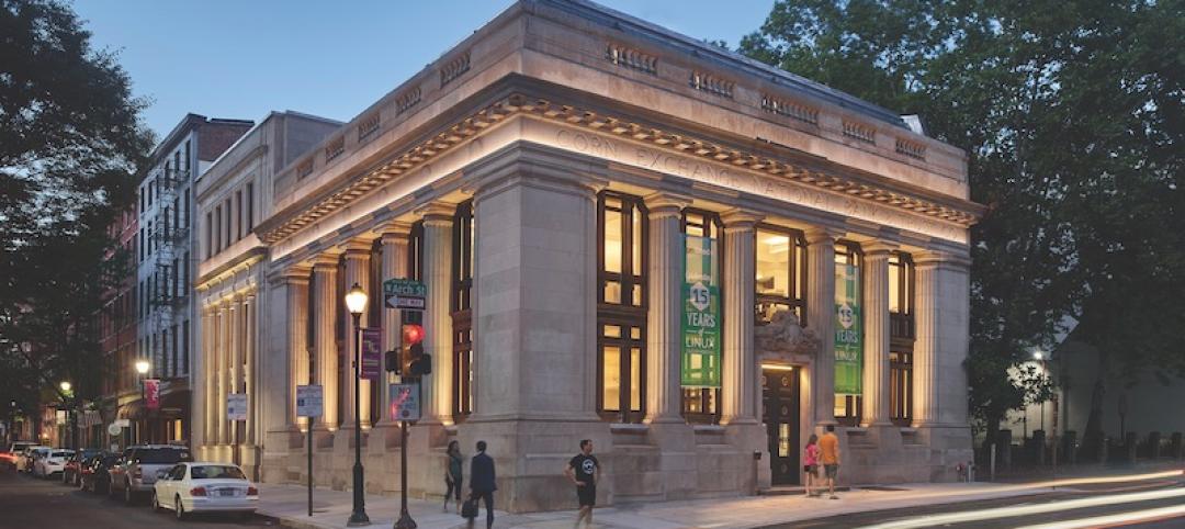 The 1906 bank’s limestone façade and colossal engaged columns