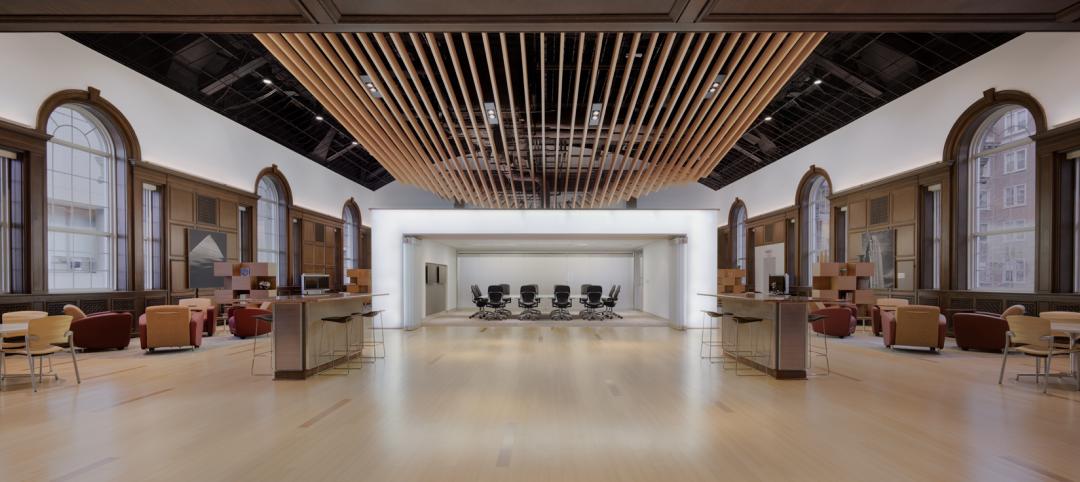 This free-form floating ceiling uses aluminum to add drama to healthcare think t