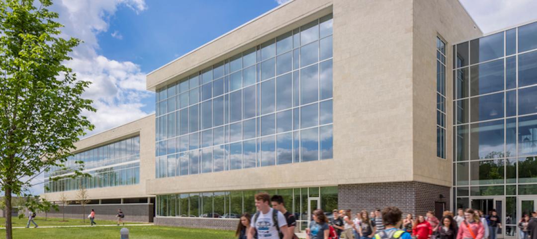 Kids walking outside of a school