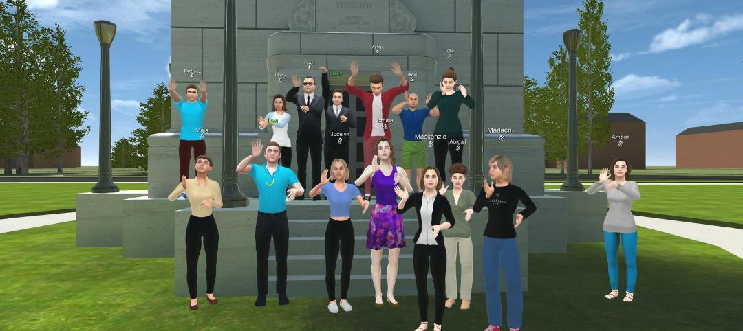 Virtual student avatars in the Metaversity, a virtual learning platform.