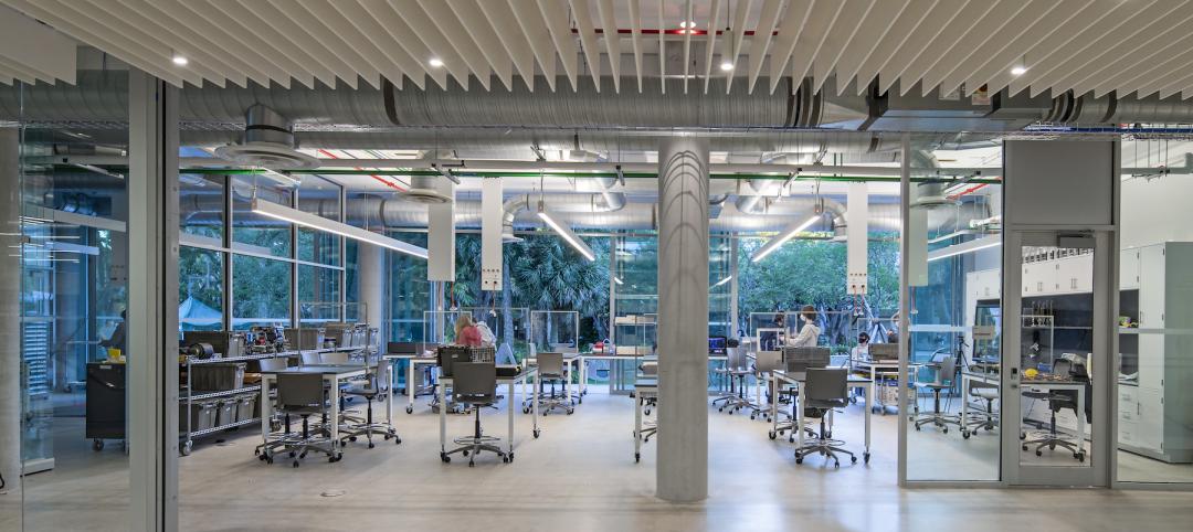 A glass-enclosed workshop at the Random Everglades School in Florida.