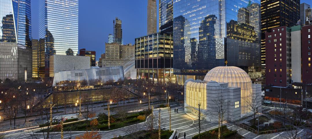 St. Nicholas Greek Orthodox Church and National Shrine and public plaza overlooking reflecting pools. Photo: © Alan Karchmer for Santiago Calatrava