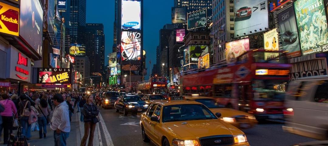 A Cab and people in Times Square