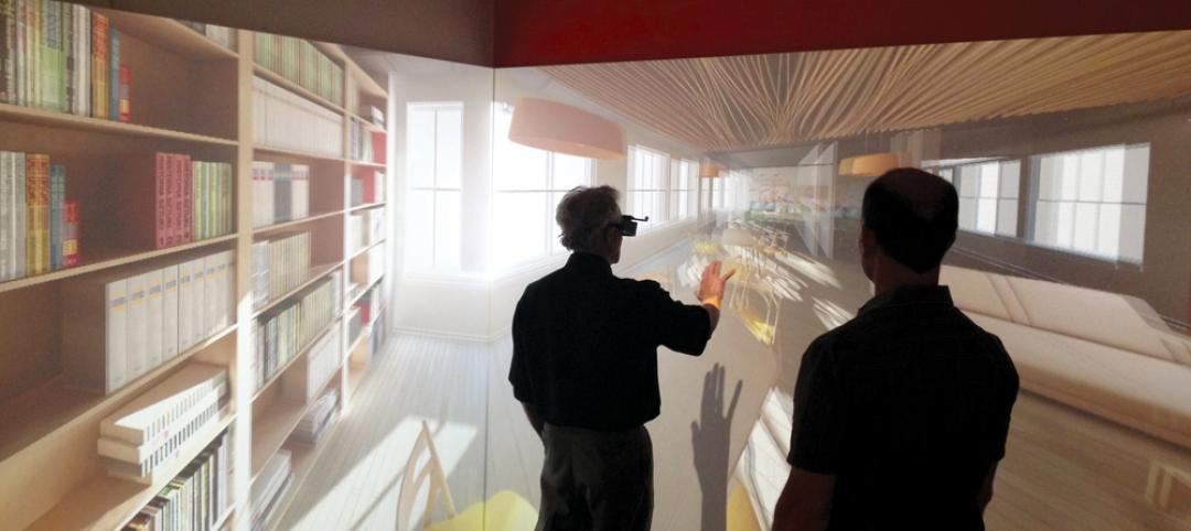 A user navigates a virtual reality model of a proposed commercial office at DPR 