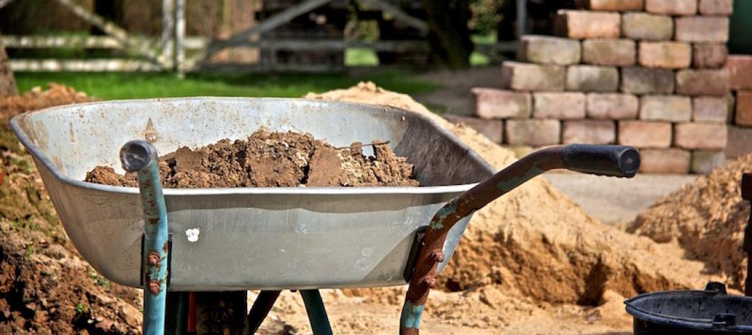 A wheel barrow at a construction site