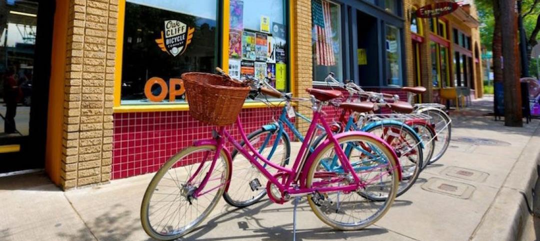 Colorful bikes parked on the street in Dallas