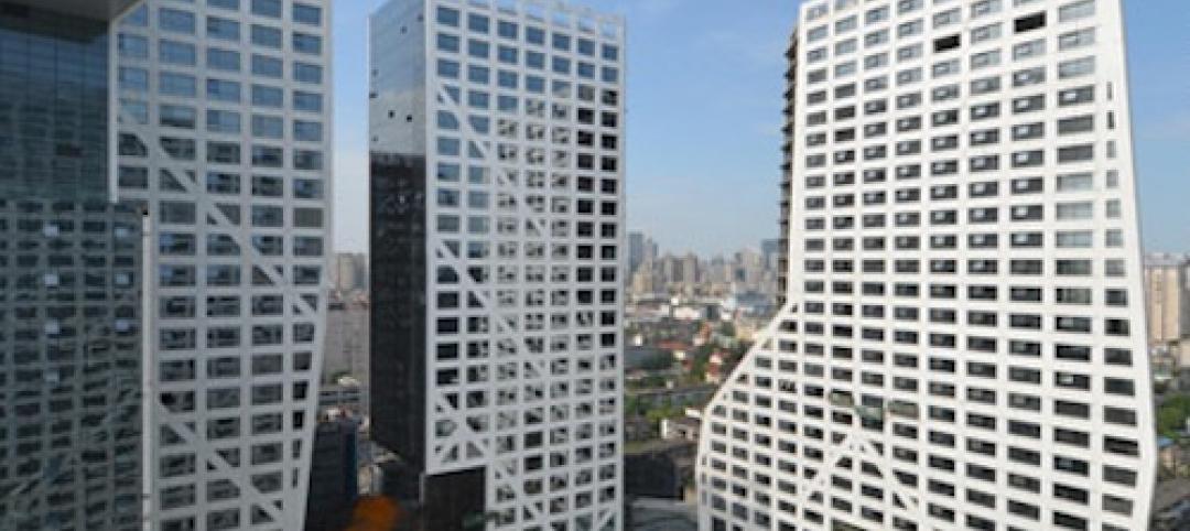 Sliced Porosity Block combines concrete and glass towers with public plazas.