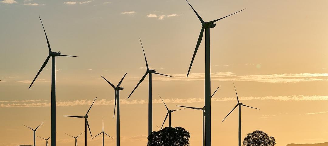 Wind turbines at dusk