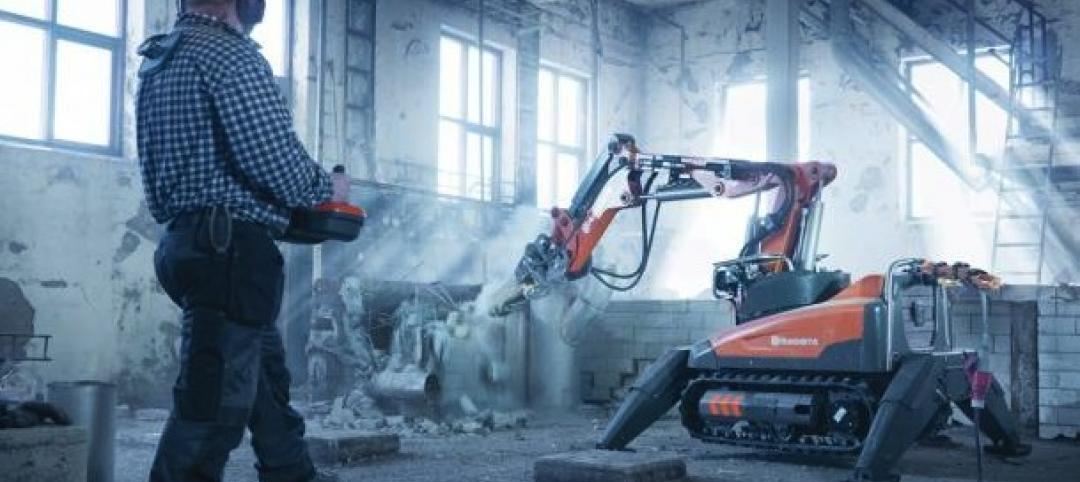 Husqvarnas DXR140 demolition robot in action. The robot shown here is controlle