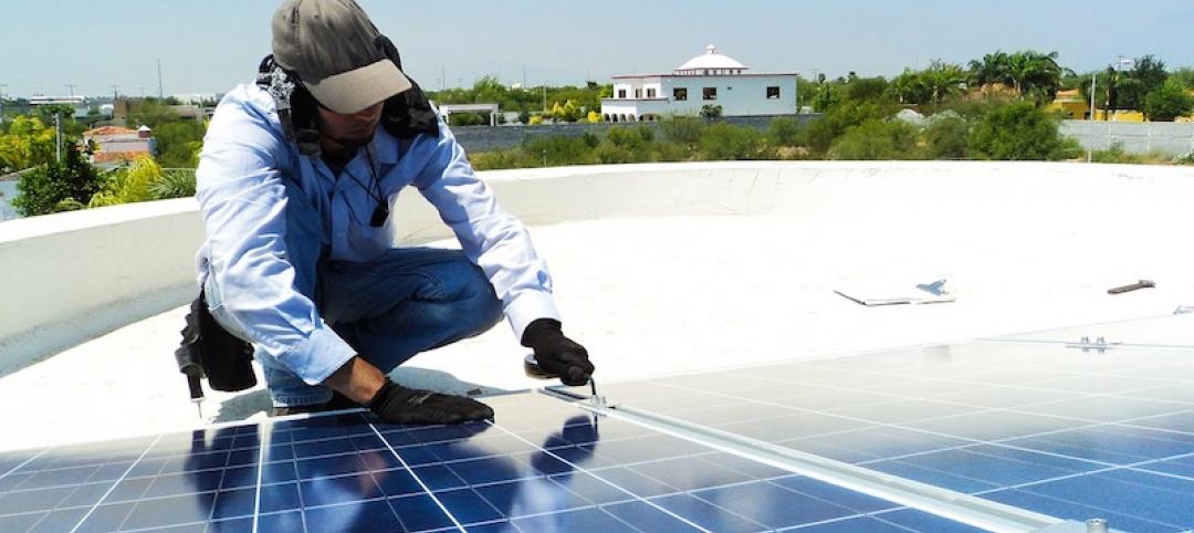 Solar panel being installed