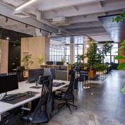 modern loft office interior with furniture