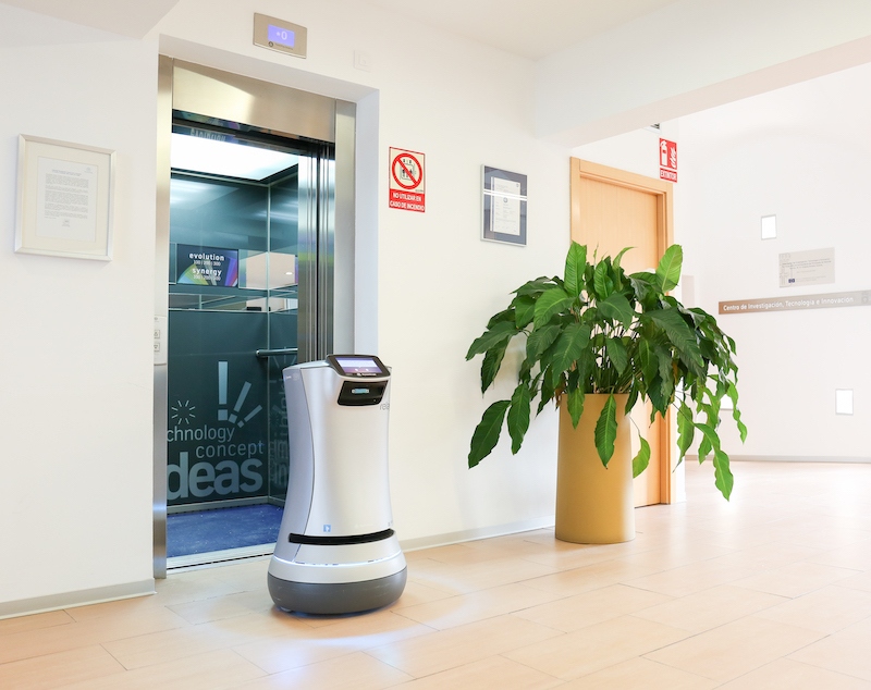 Delivery robot boarding elevator