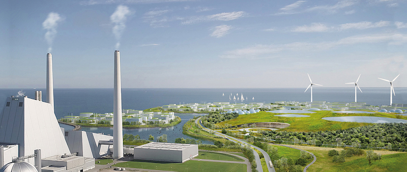 Industrial facilities and wind mills on one of the Holmene Islands